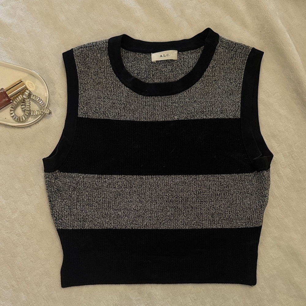 A.L.C. Black and Gray Striped crop top